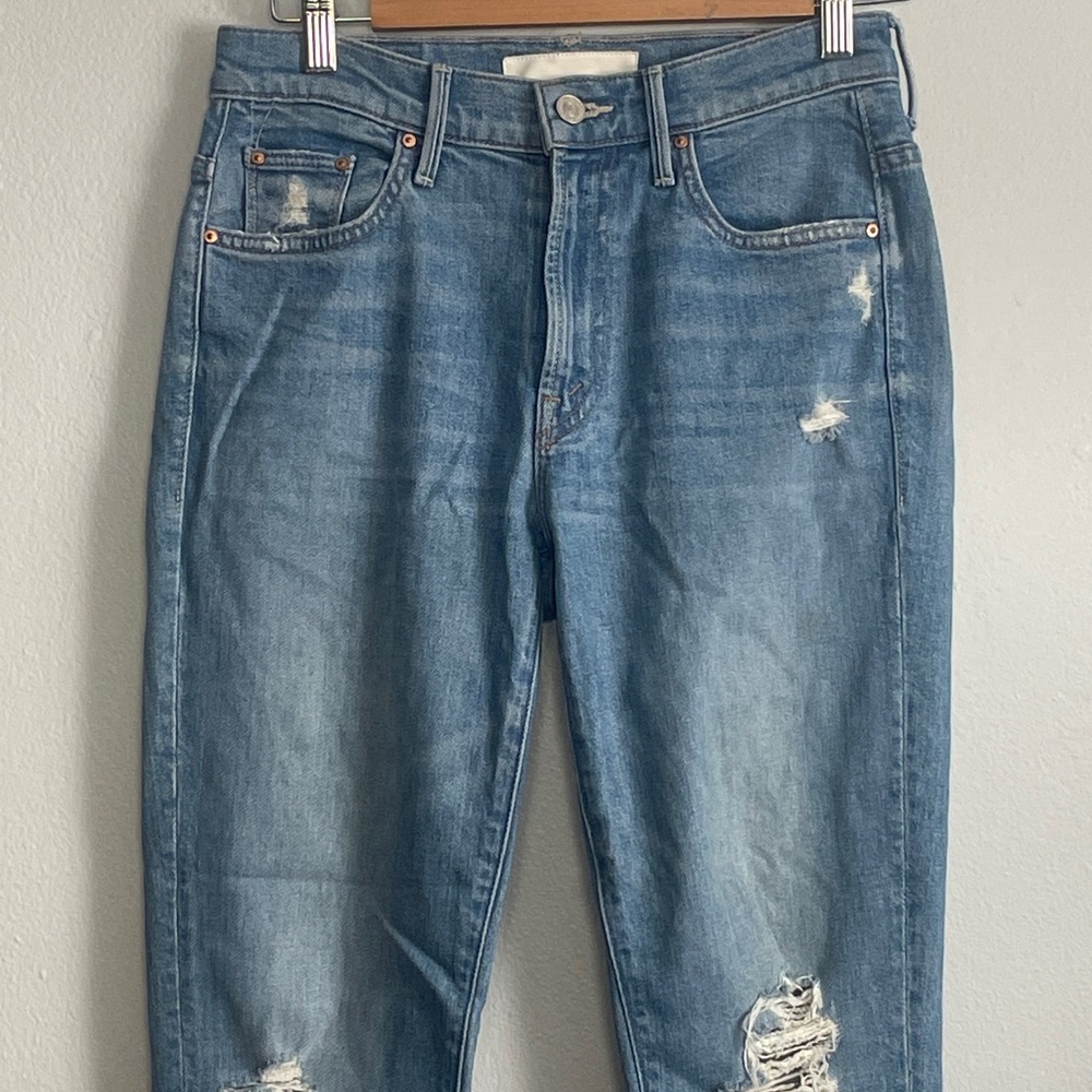MOTHER The Insider Distressed Light Blue Straight-Leg Jeans Size 25 - Picture 3 of 15